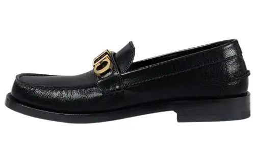 GUCCI Logo Loafers Black Leather Women's