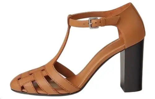 HERMES Chunky Heel High Heels Women's Brown