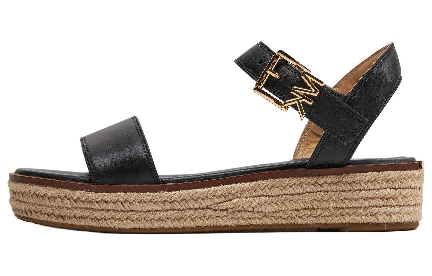 MICHAEL KORS Michael Kors Leather Round Toe Thick Sole Open Toe Wear-Resistant Strap Sandals 4cm Women's Black