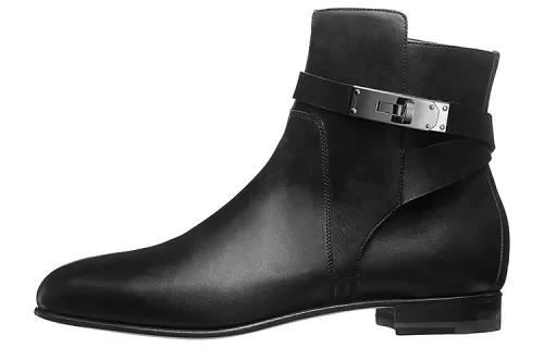 HERMES Neo Cow Leather Ankle Boots Women's Black
