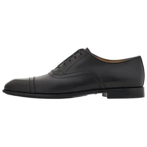 FERRAGAMO Calf leather, round toe lace, double stitching, formal leather shoes, men's black