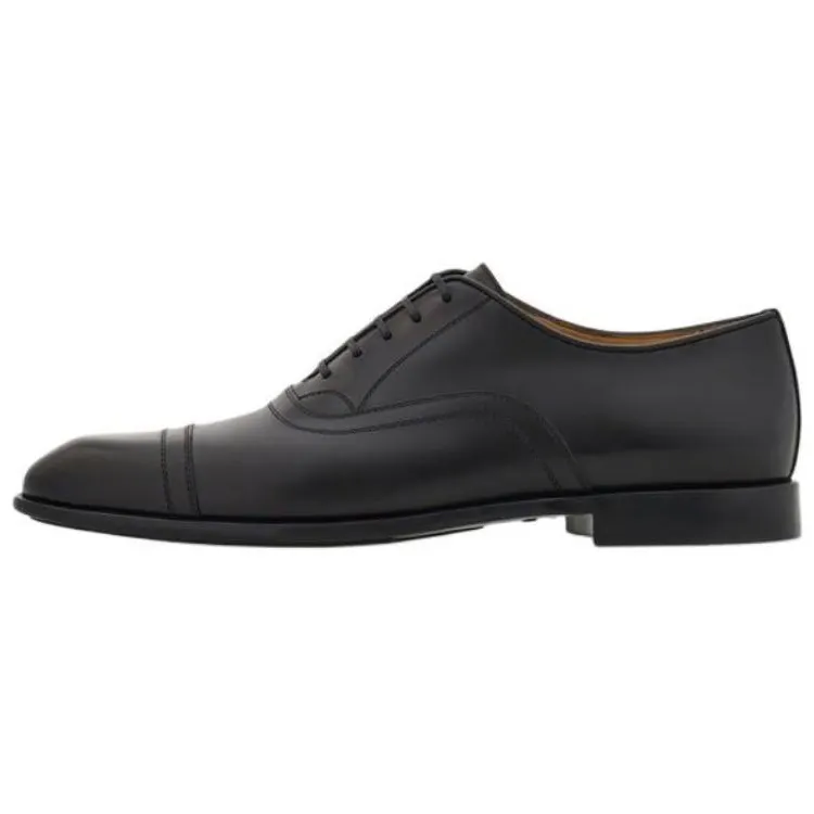FERRAGAMO Calf leather, round toe lace, double stitching, formal leather shoes, men's black