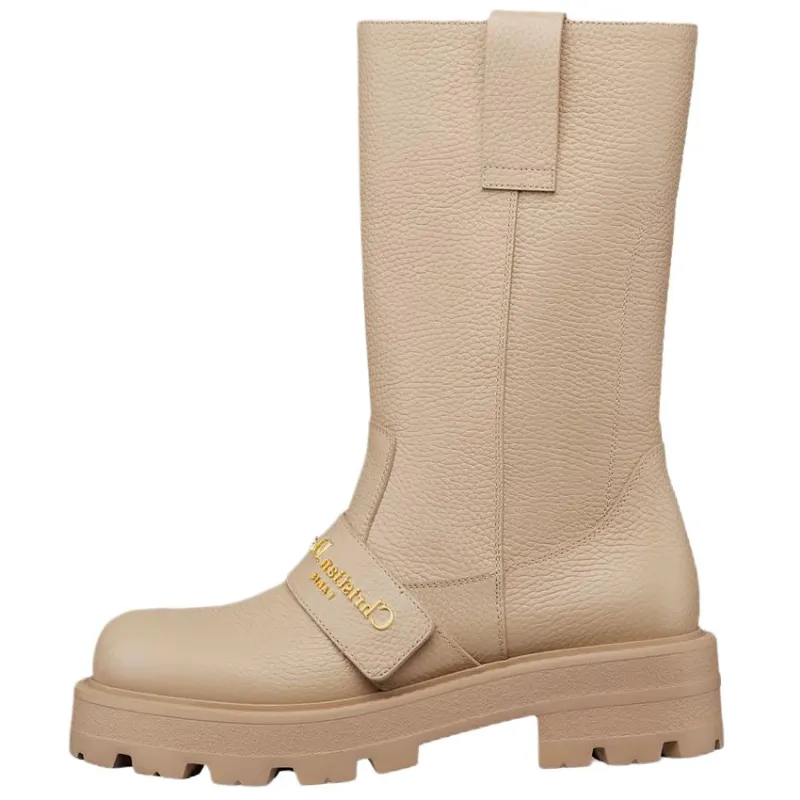 DIOR D Quest Knee high Boots 4.5cm Women's Pink Beige