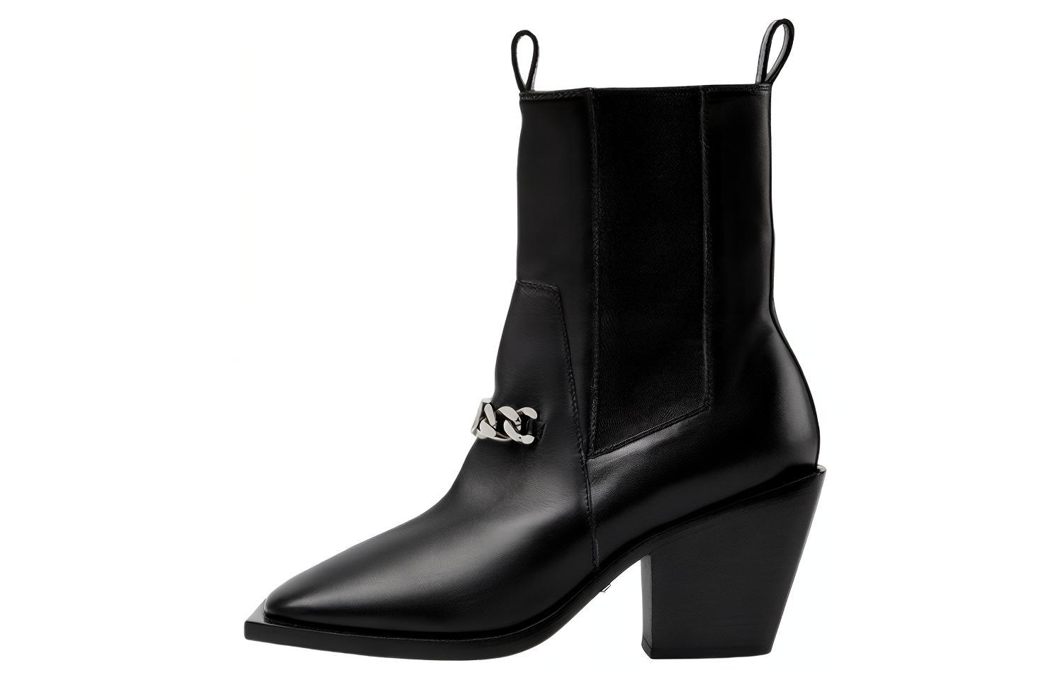 GUCCI Gucci Leather Square Toe Short Chelsea Boots Women's Black
