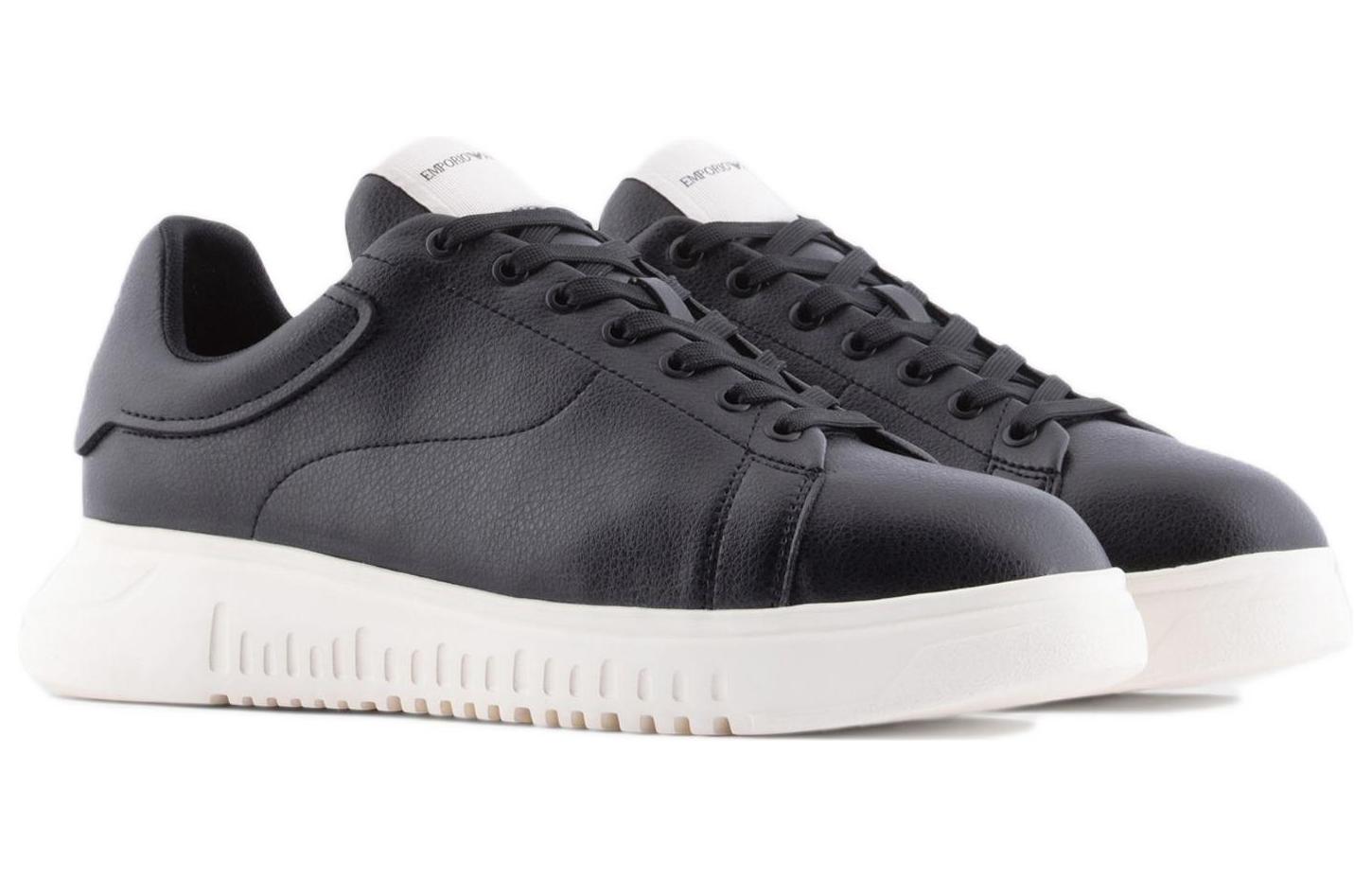 EMPORIO ARMANI Cow Leather Low top Skateboard Shoes Men's Black