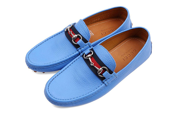 GUCCI Horsebit Gommino Loafers Men's Blue