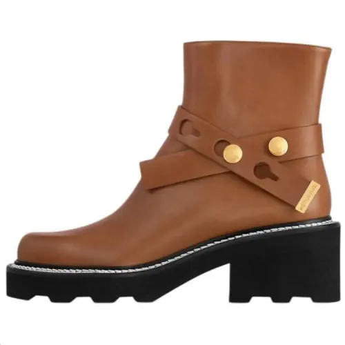 LOUIS VUITTON Beaubourg Calfskin Ankle Boots 4cm Women's Brown