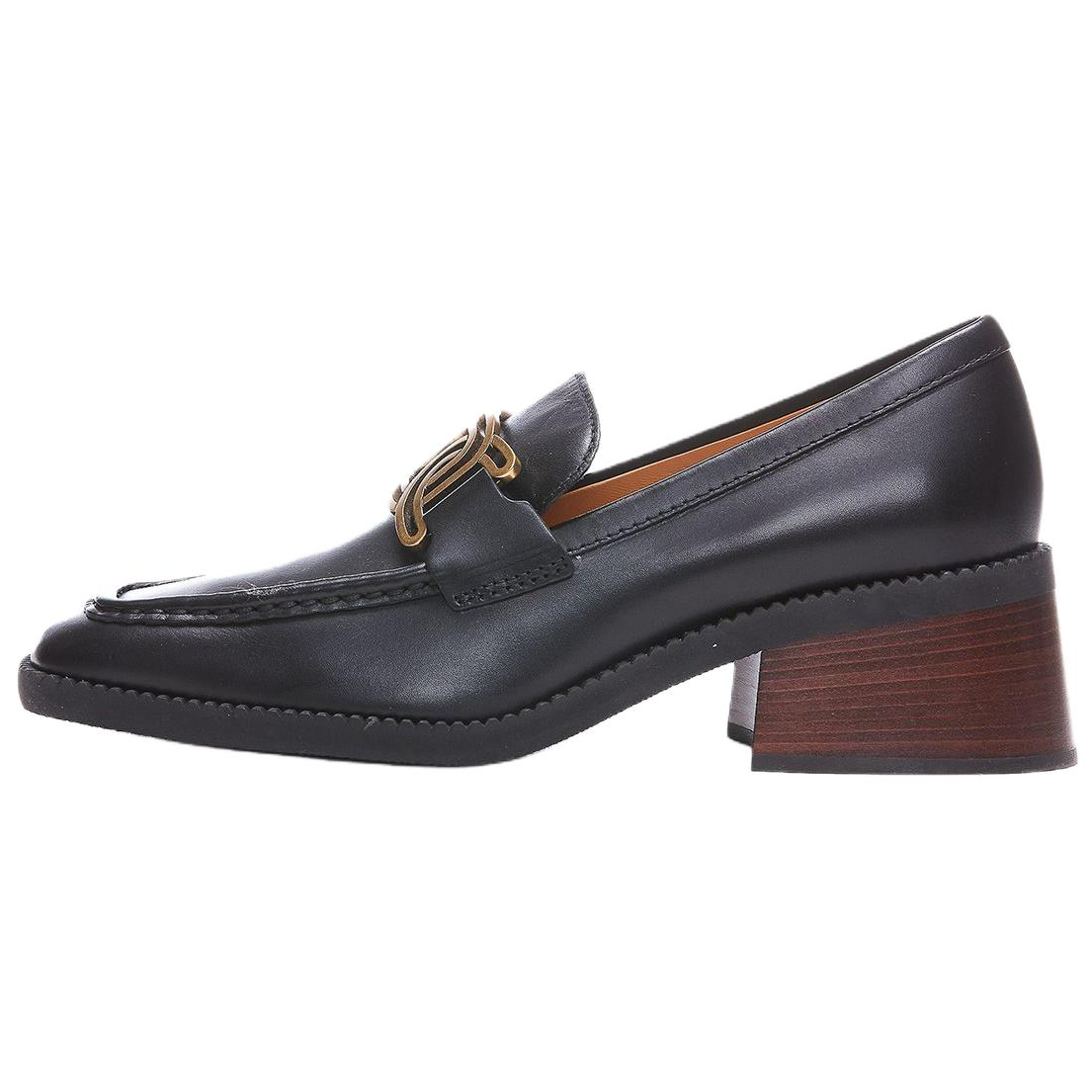TOD'S Kate Leather Chunky Heel High Heels 5.5cm Women's Black