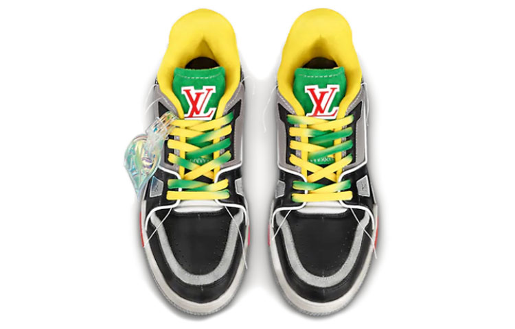 Мужские кеды Louis Vuitton Trainer (черно-серо-зеленые) — фото 3