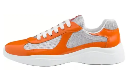 PRADA America's Cup Patent Leather Low top Casual Shoes Men's White Orange