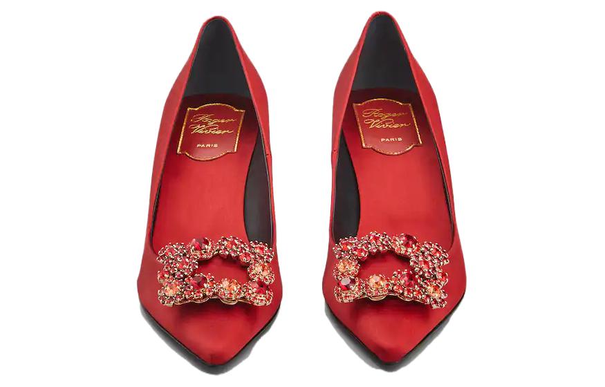 Roger Vivier Flower Strass High Heels 6.5cm Women's Red