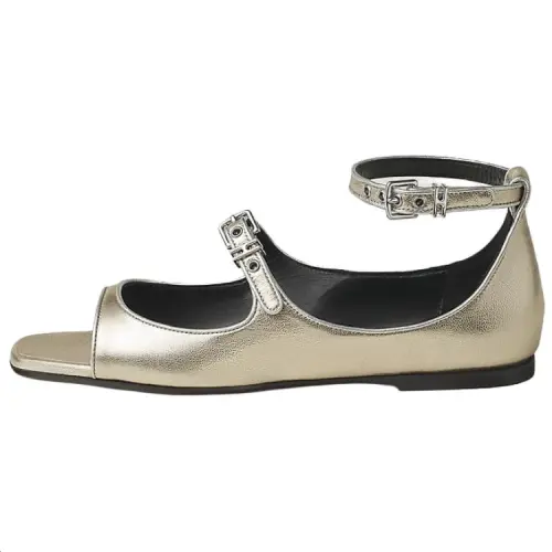 HERMES Kristen One Strap Sandals 0.5cm Women's White & Gold & Silver Gray