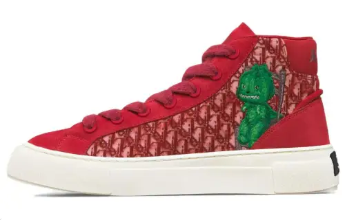 DIOR B33 Platform Shoes Fabric High top Skateboard Shoes Men's Red
