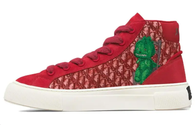 DIOR B33 Platform Shoes Fabric High top Skateboard Shoes Men's Red
