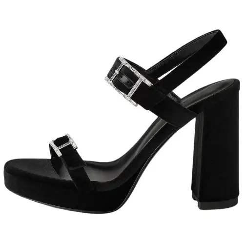 HERMES Bossa Leather One Strap Sandals 10.5cm Women's Black