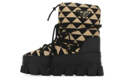 PRADA Thermal Short Snow Boots Women's Black Beige
