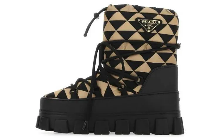 PRADA Thermal Short Snow Boots Women's Black Beige