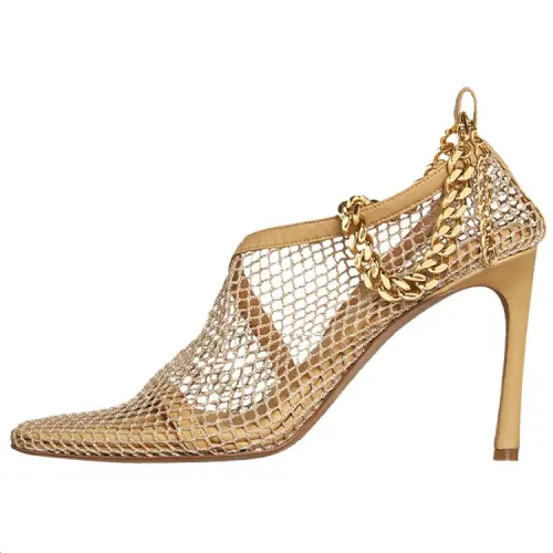 Bottega Veneta Chain Trimmed Mesh Sandals Beige Gold Women's