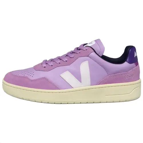VEJA V-90 leather round toe lace letter embossed low top sneakers for men and women, purple