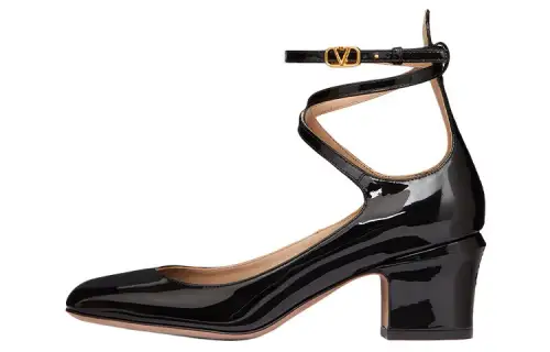 Valentino Tan Go VLogo Plaque Block Heel Pumps