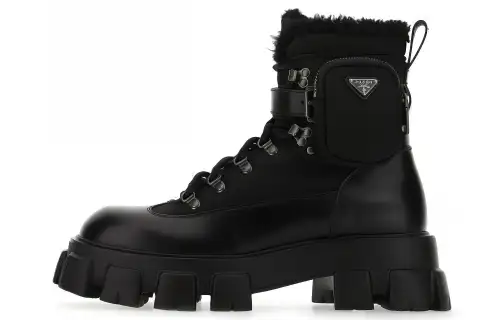 PRADA Cow Leather Ankle Boots Men's Black
