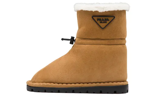 PRADA Shearling Ankle Boots Women's Camel