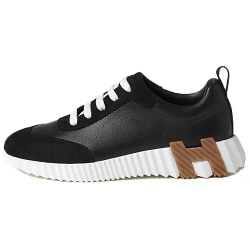 HERMES Bouncing Leather Low top Casual Shoes Women's Black