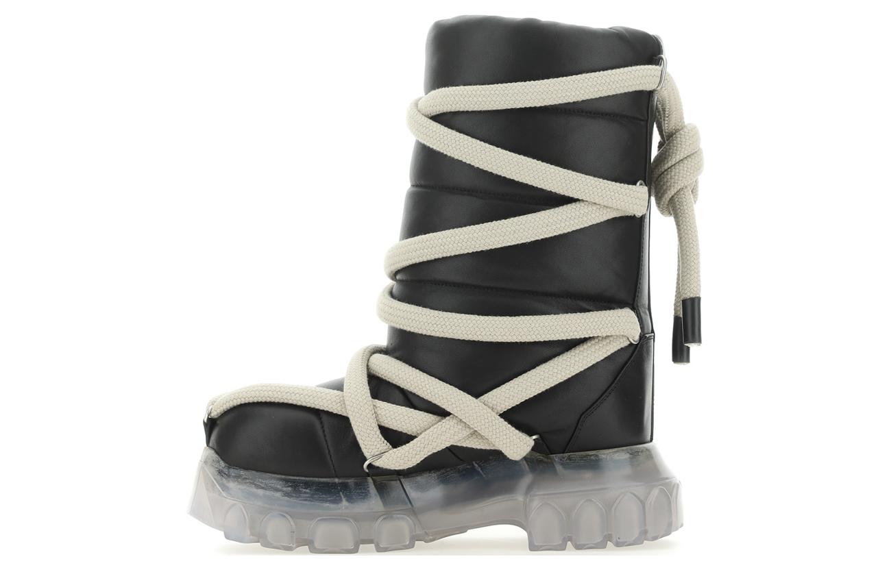 RICK OWENS /RO LUXOR Leather FW23 Round Toe Pull-On Short Boots Women's Black