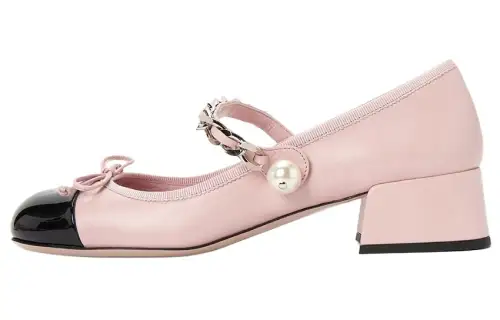 MIU MIU Leather Chunky Heel Mary Jane Shoes 4cm Women's Pink