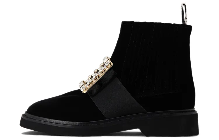 Roger Vivier Roger Vivier Viv' Rangers Diamond Button Velvet Chelsea Boots Women's Black