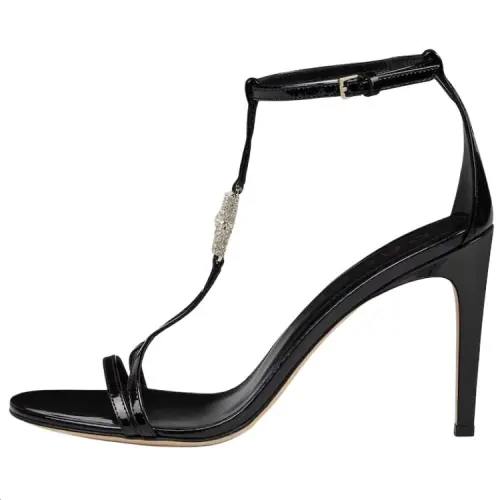 GUCCI Patent Leather One Strap Sandals Women's Black