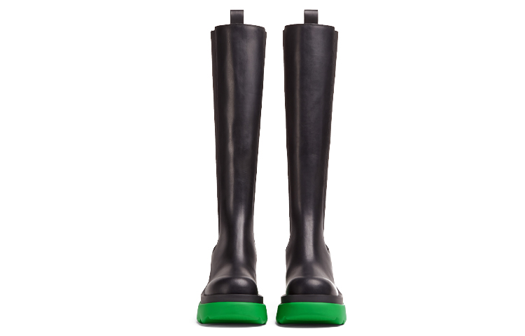 Bottega Veneta Leather Heel Boot Black Green Women's