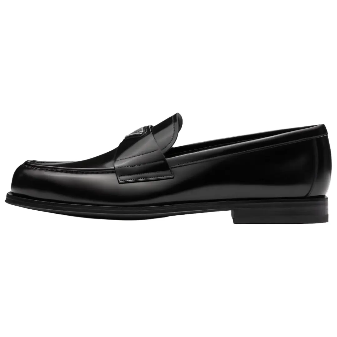 PRADA Triangle-logo Brushed-leather Loafers