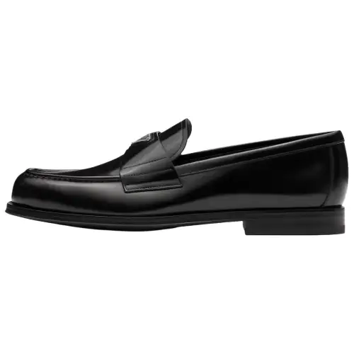 PRADA Triangle-logo Brushed-leather Loafers