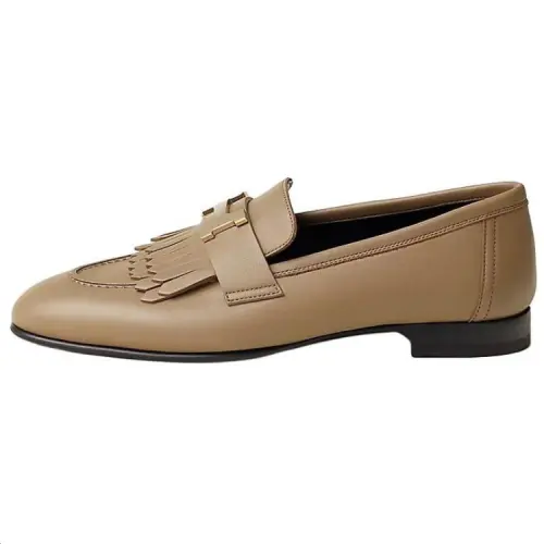 HERMES Royal Calfskin Loafers Women's Beige