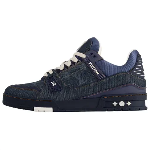 LOUIS VUITTON Trainer Denim Low top Skateboard Shoes Men's Marine Blue