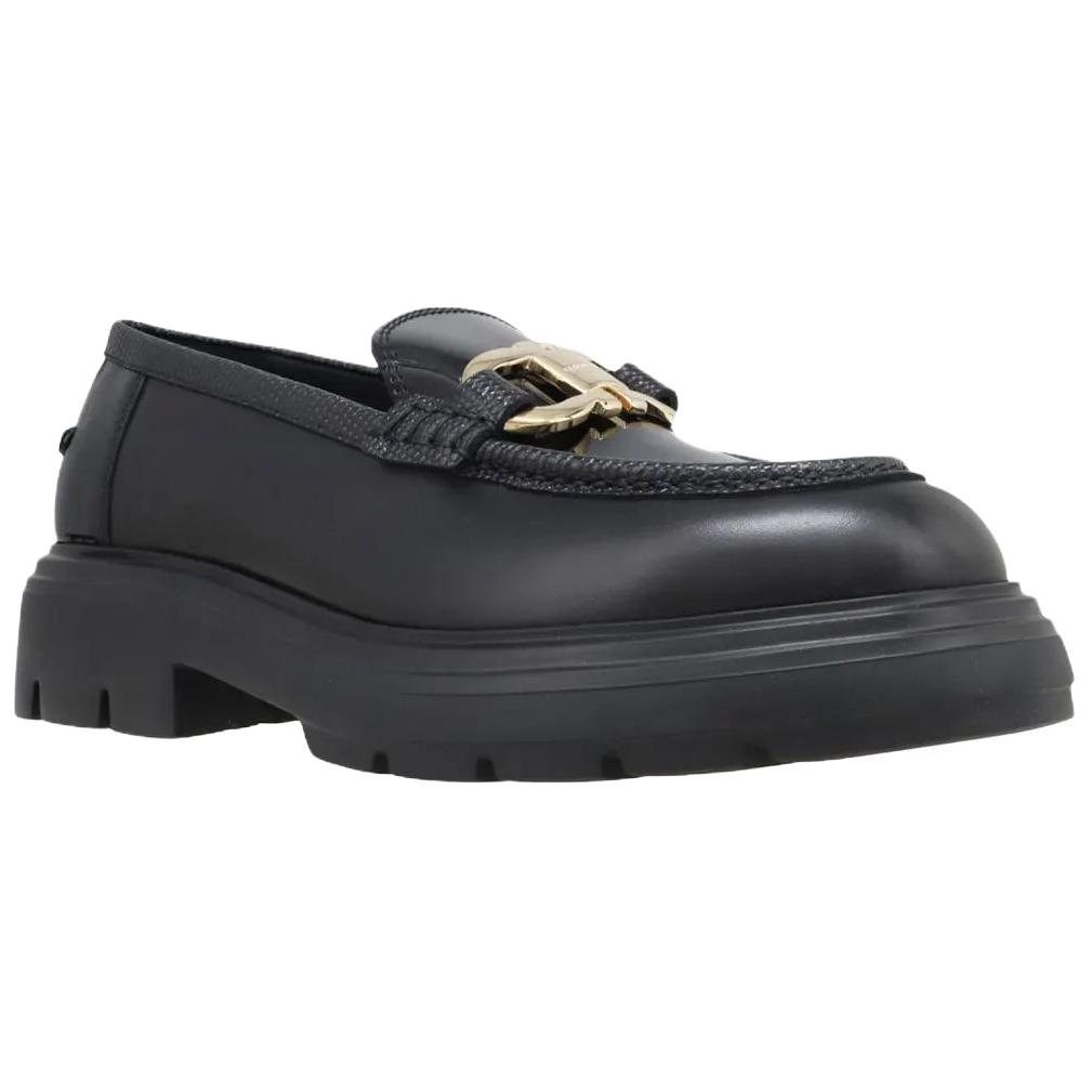 FERRAGAMO Gancini Patent Leather Calfskin Loafers Women's Black