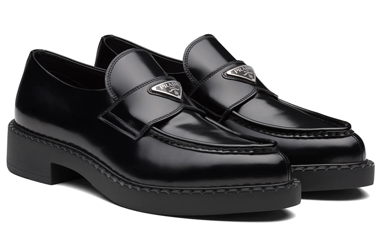 PRADA Chocolate Sharp Brushed Pointed Loafers Black Women's
