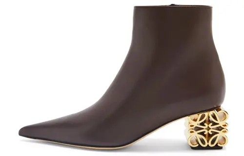 LOEWE Anagram Leather Zip Closure Ankle Boots Women's Brown