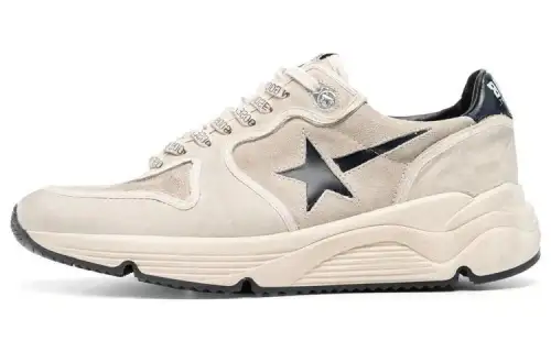 Golden Goose Running Sole Leather Minimalist Style Low top Casual Shoes Men's Beige Black Distressed