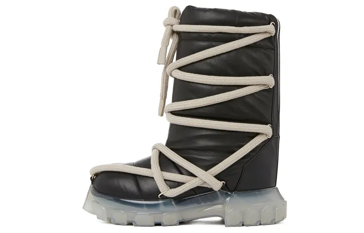 RICK OWENS/RO Sheepskin Lace Up Ankle Boots Men's Black