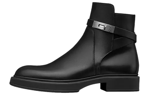 HERMES Veo Leather Ankle Boots Men's Black