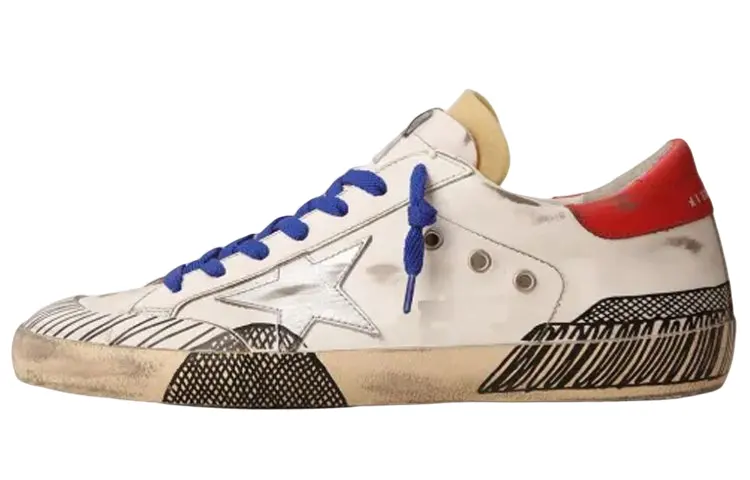 Golden Goose Super Star Lab Lace Up Low top Stylish Skateboarding Shoes Men's White Distressed