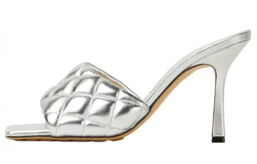 Bottega Veneta Padded Square Toe Slide Slippers Women's Silver