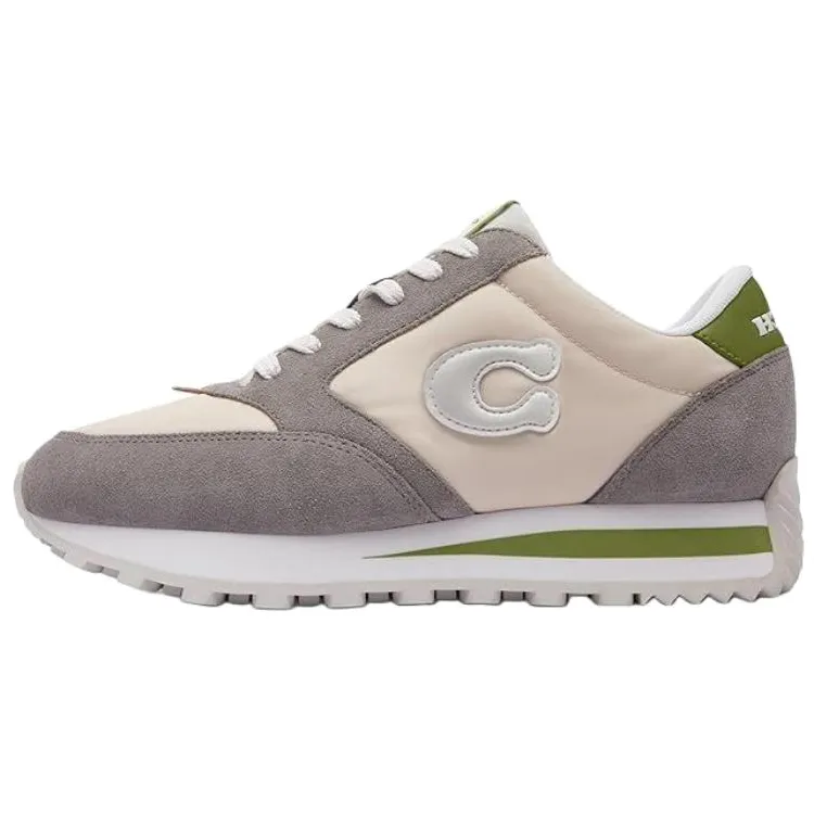 COACH Suede Low top Casual Shoes Women's Dark Yellow Green & Chalk
