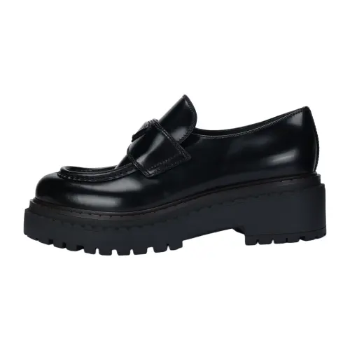 PRADA Chocolate Leather Loafers Women's Black