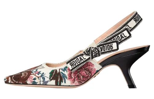 DIOR J'Adior Cotton Fabric Slim Heel High Heels Women's Black