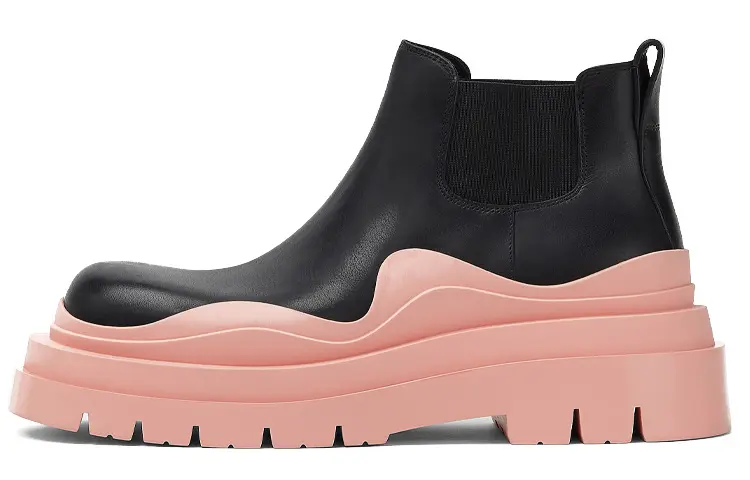 Bottega Veneta Tire Ankle Chelsea Boot Black Pink Women's