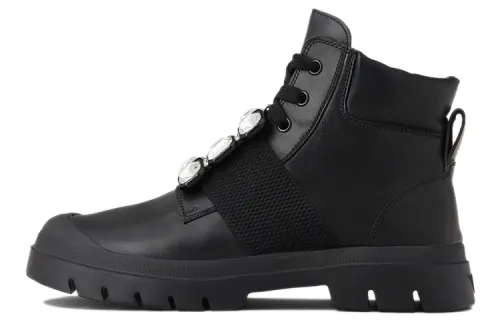 Roger Vivier Roger Vivier WALKYVIV diamond buckle leather strap short boots women's black