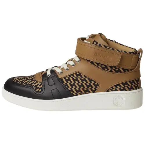 HERMES Freestyle Leather Lace Up Mid top Stylish Skateboarding Shoes Men's Brown